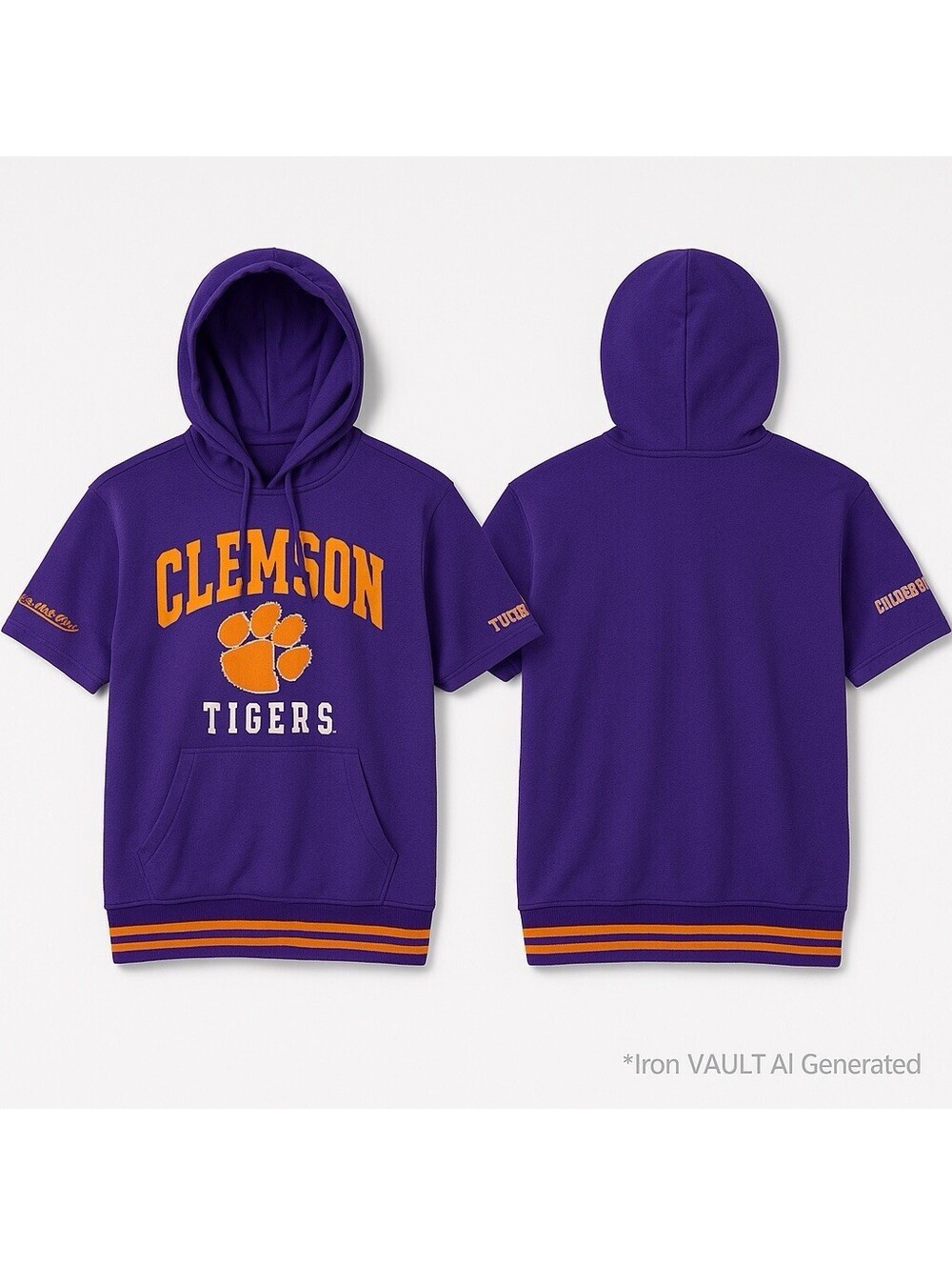 Clemson Tigers Purple Short Sleeve Hoodie Mitchell & Ness Size Large New NCAA